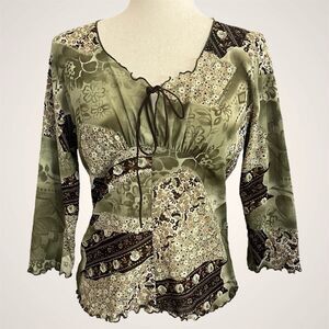 Moa Forest Fairy Grunge Babydoll Top Size M Vintage Y2K Mesh Sheer Made in USA